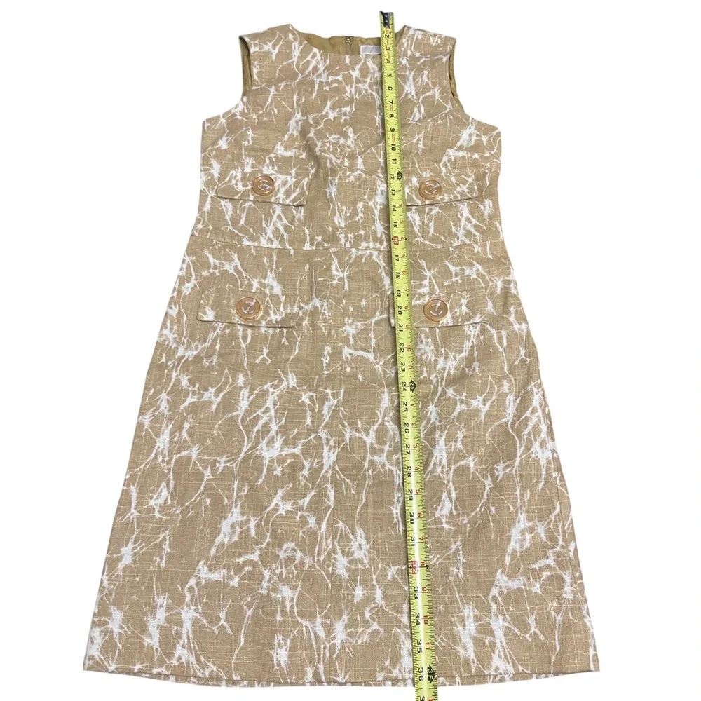 Michael Kors Y2K Vintage Mustard White Marble Print Sleeveless Sheath Dress SZ 6
